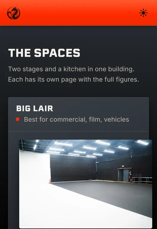 The spaces section of the new website on a phone