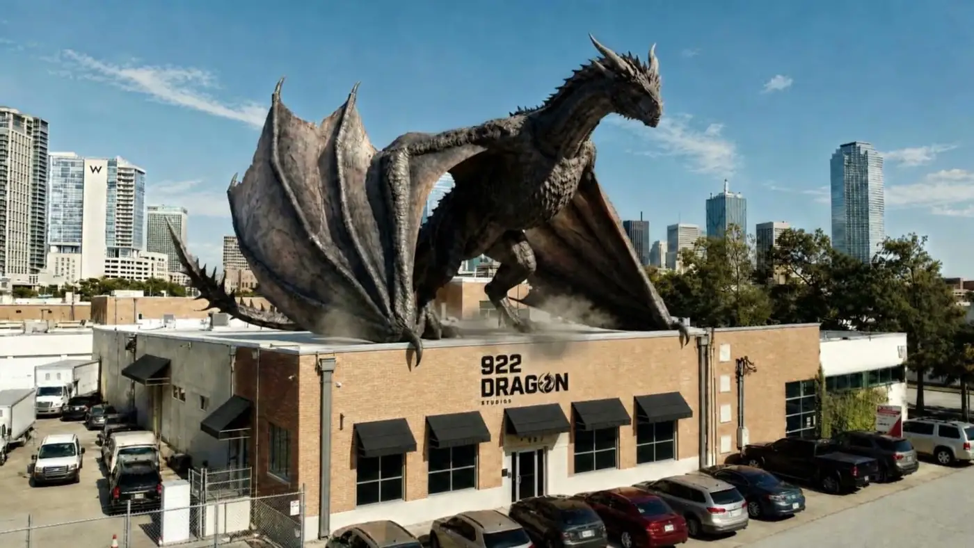 The final frame, the dragon on the studio roof