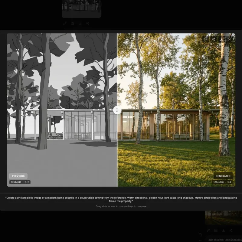 An architectural visualization of a modern house among trees